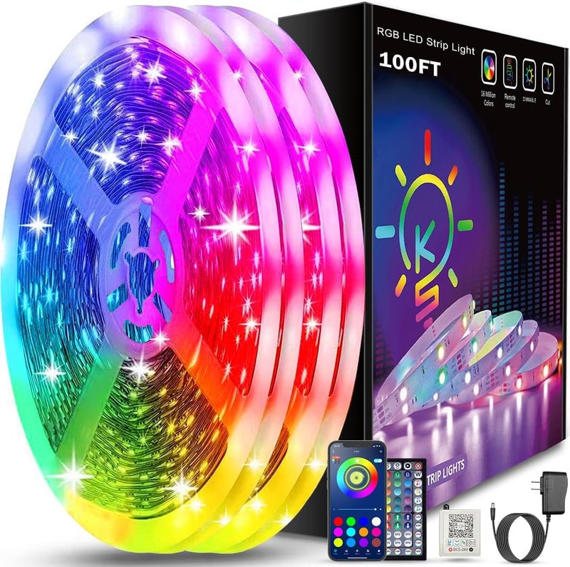 Keepsmile 100ft Led Strip Lights (2 Rolls of 50ft) Bluetooth Smart App Control Music Sync Color Changing RGB Led Light Strip with Remote,Led Lights for Bedroom Room Home Decor Party Festival - Image 1